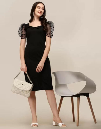 Black Puff Sleeve Bodycon | Leemboodi