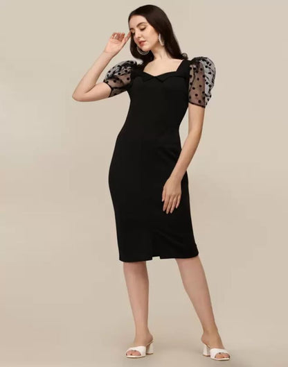 Black Puff Sleeve Bodycon | Leemboodi