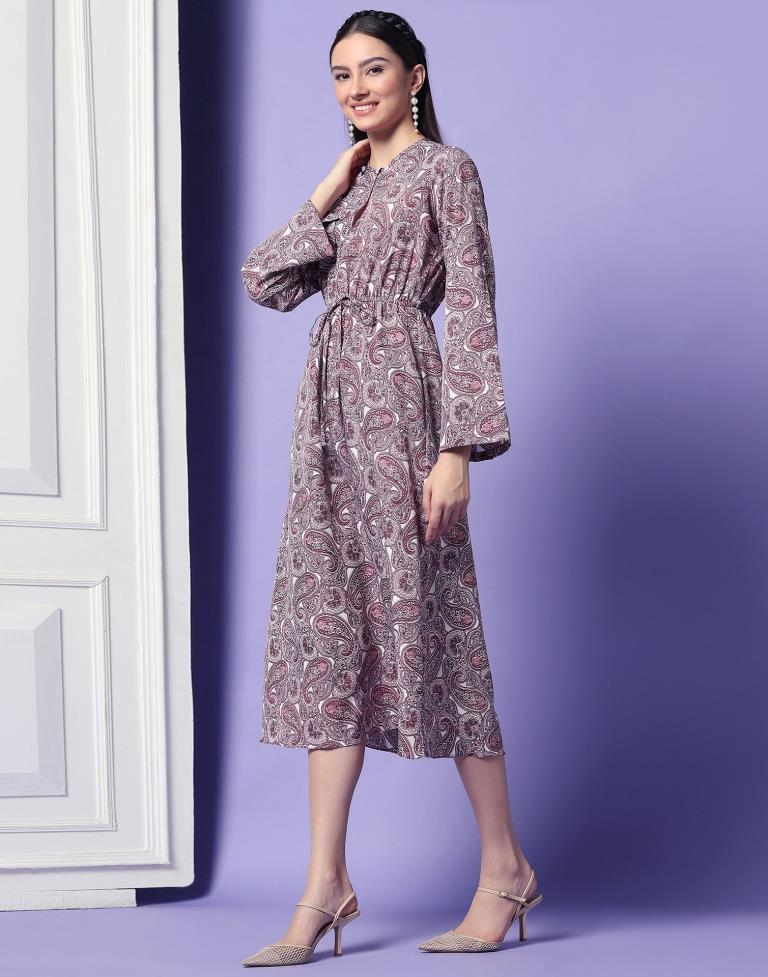 Wine Printed A-line Dress