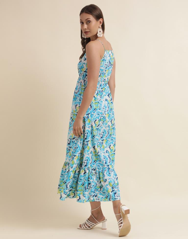 Sky Blue Printed Flared Dress