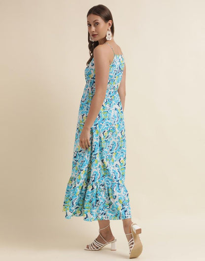 Sky Blue Printed Flared Dress
