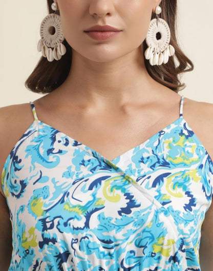 Sky Blue Printed Flared Dress