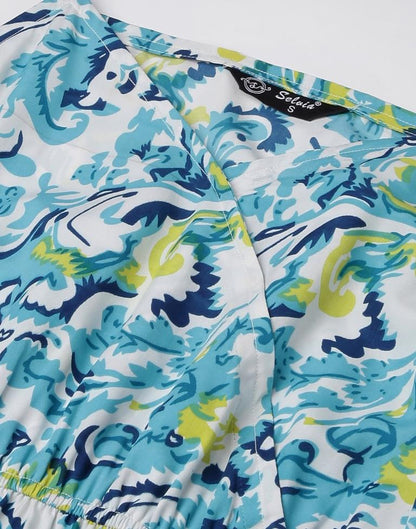 Sky Blue Printed Flared Dress
