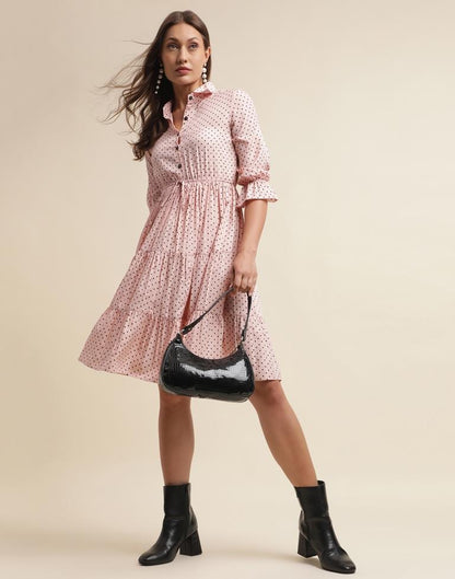 Pink Printed Flared Shirt Dress