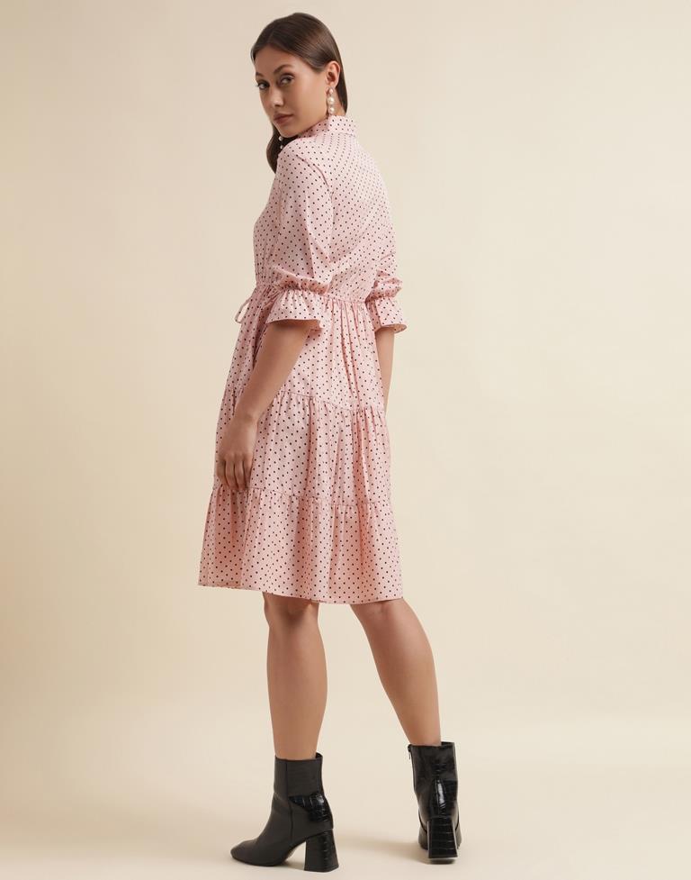 Pink Printed Flared Shirt Dress