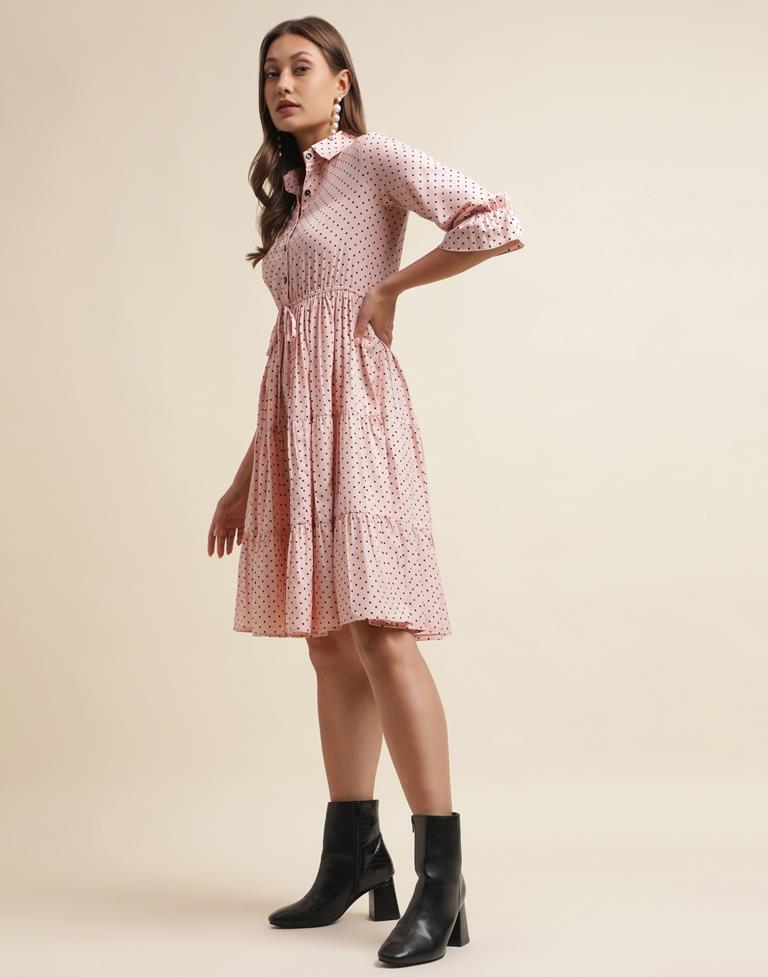 Pink Printed Flared Shirt Dress