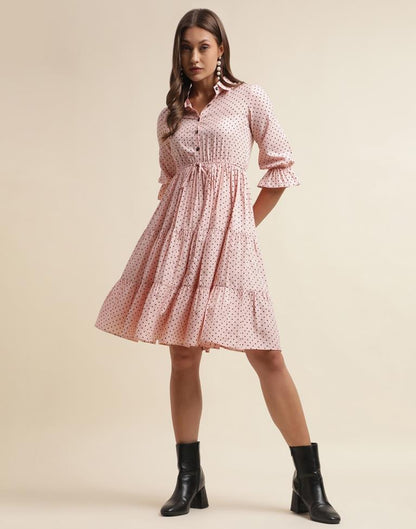 Pink Printed Flared Shirt Dress