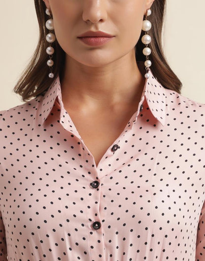 Pink Printed Flared Shirt Dress