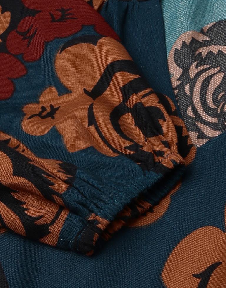 Navy Blue Printed Flared Dress | Sudathi