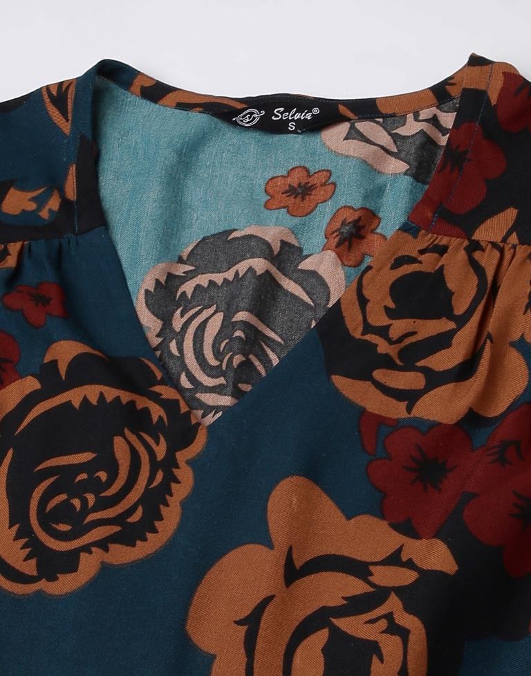 Navy Blue Printed Flared Dress | Sudathi