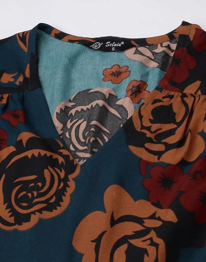 Navy Blue Printed Flared Dress | Sudathi
