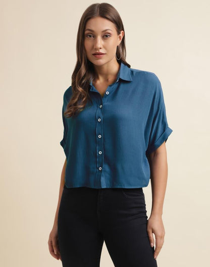 Teal Blue Casual Cotton Shirt