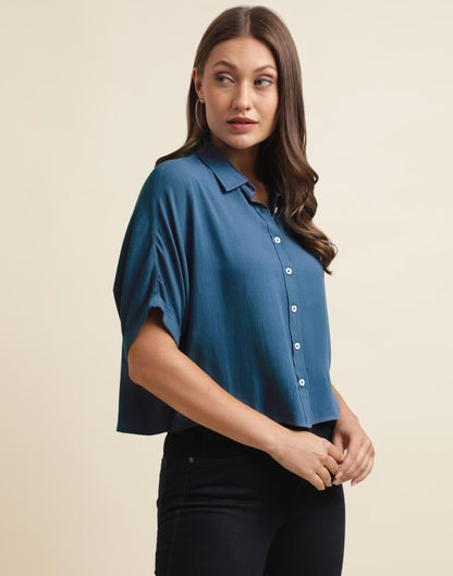 Teal Blue Casual Cotton Shirt