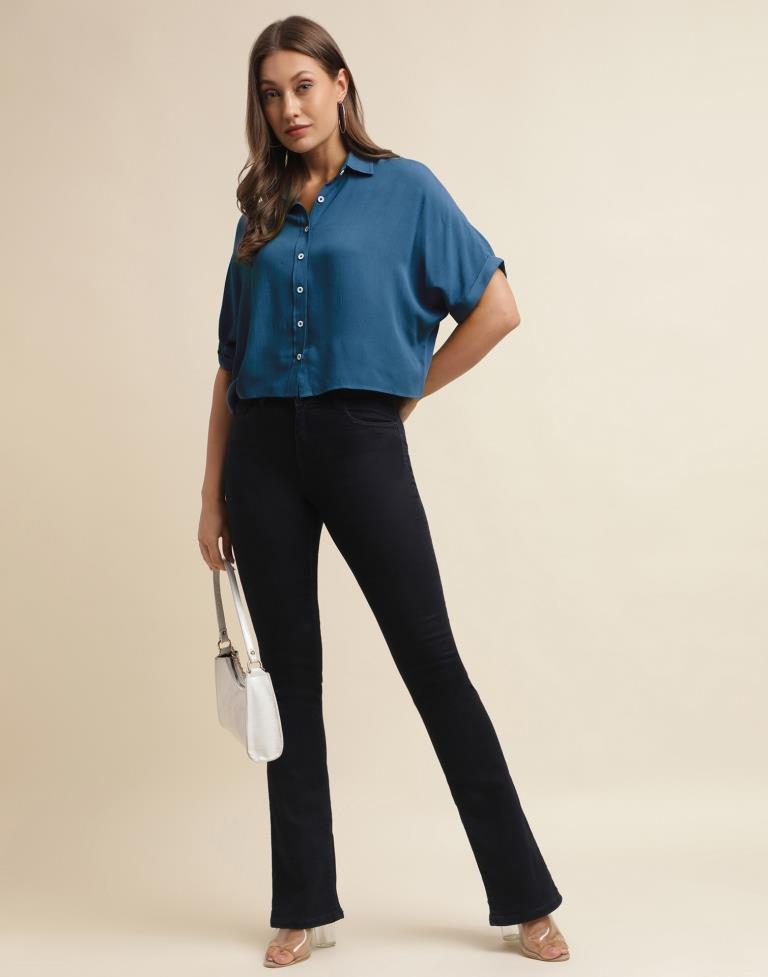 Teal Blue Casual Cotton Shirt