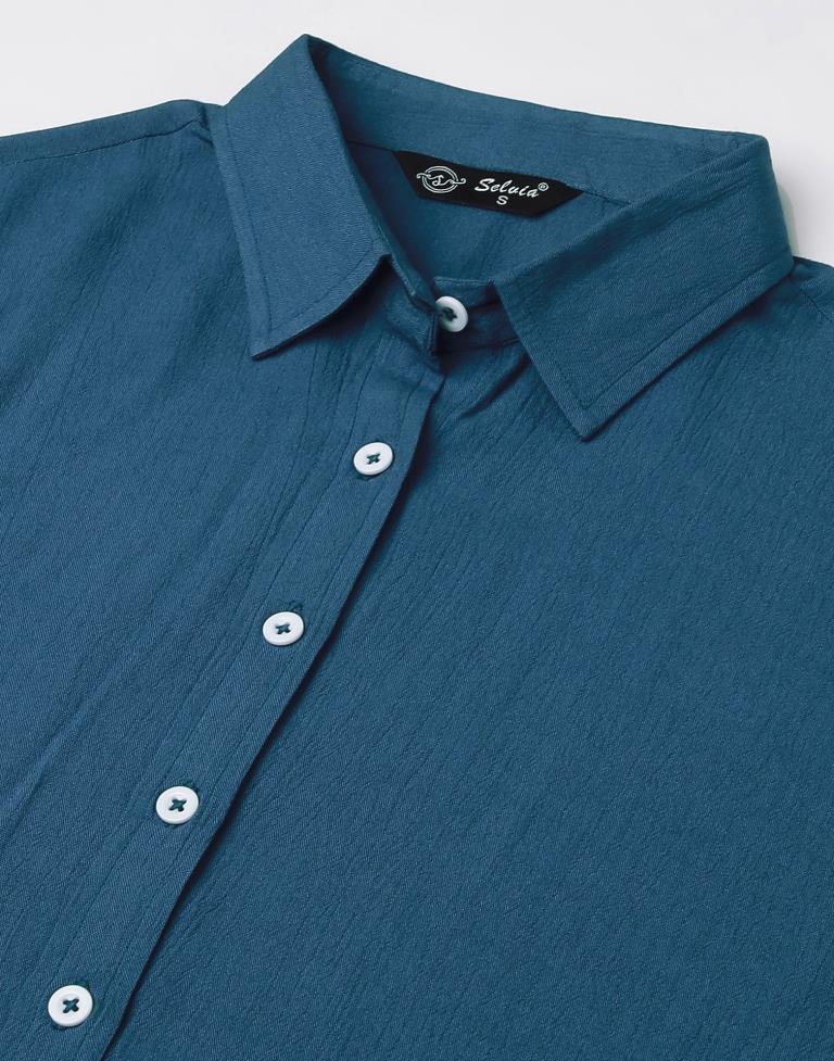 Teal Blue Casual Cotton Shirt