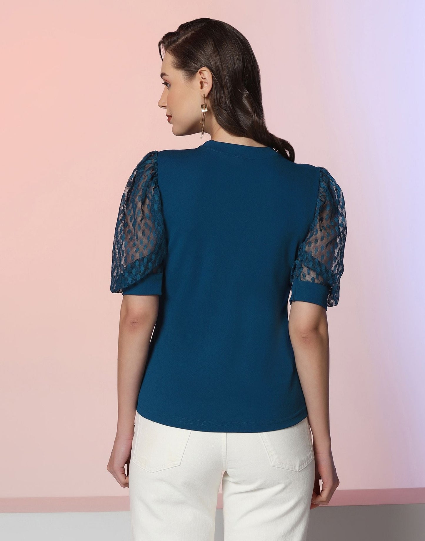 Teal Blue Puff Sleeve Top | Sudathi