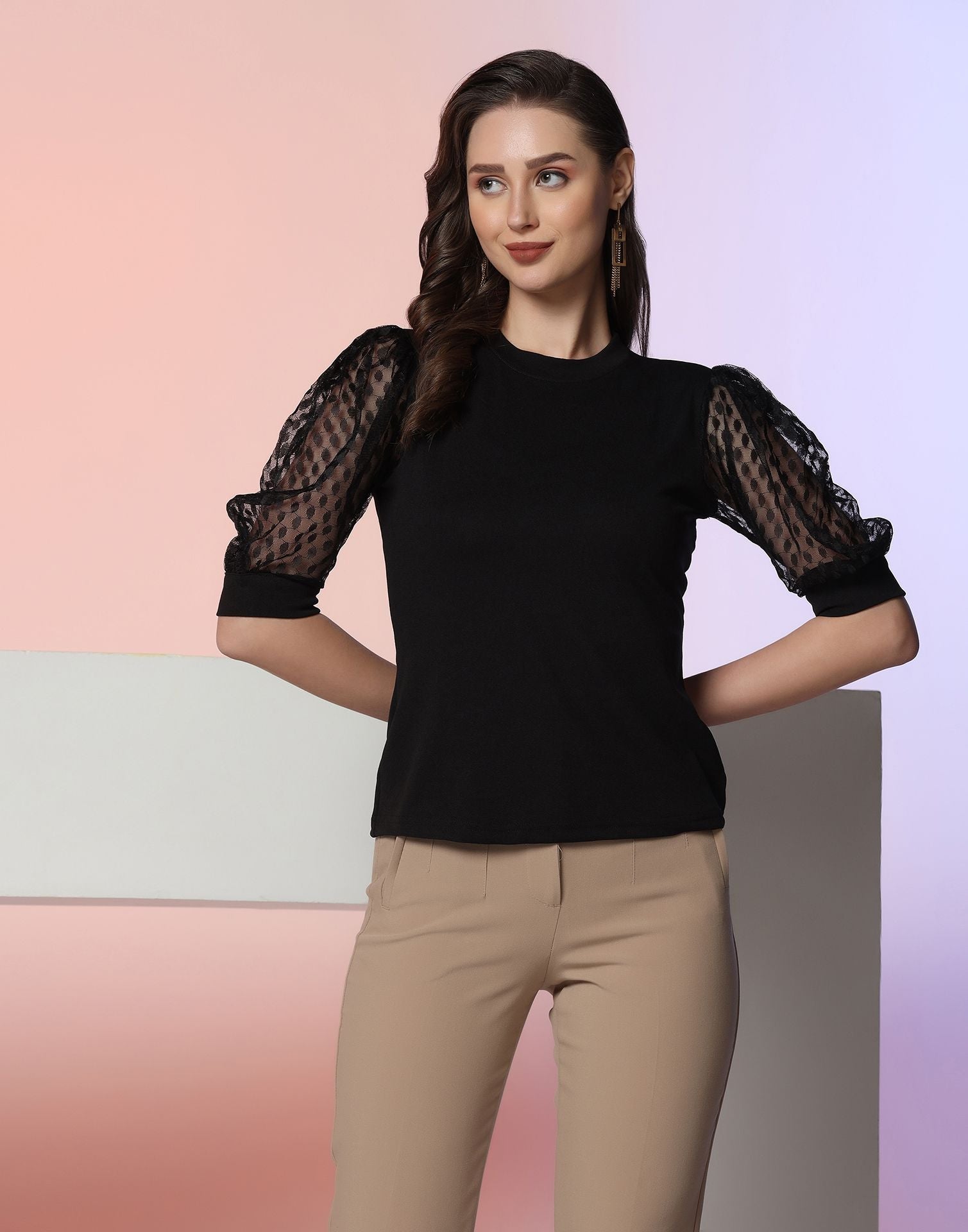 Black Puff Sleeve Top | Sudathi