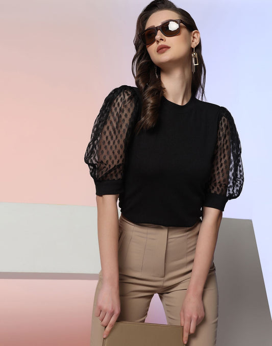 Black Puff Sleeve Top | Sudathi