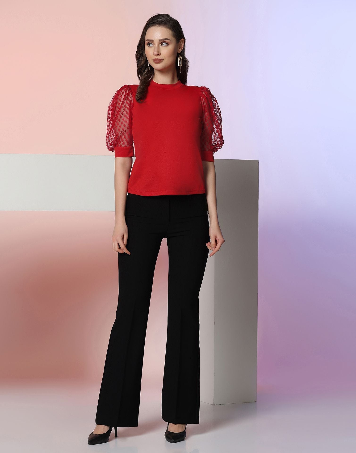 Red Puff Sleeve Top | Leemboodi
