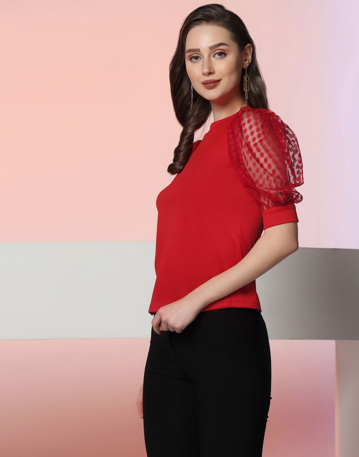 Red Puff Sleeve Top | Leemboodi
