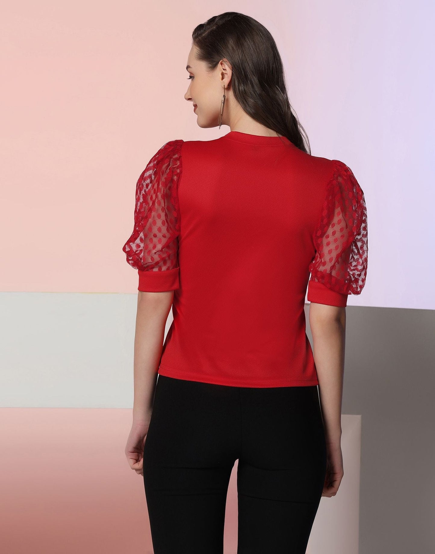 Red Puff Sleeve Top | Leemboodi