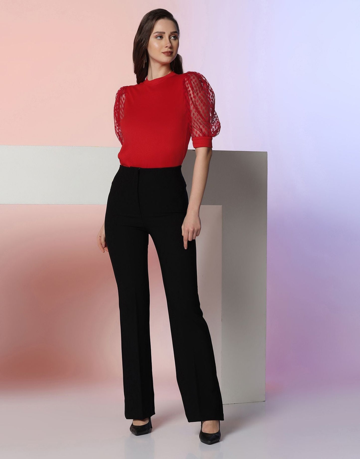 Red Puff Sleeve Top | Leemboodi