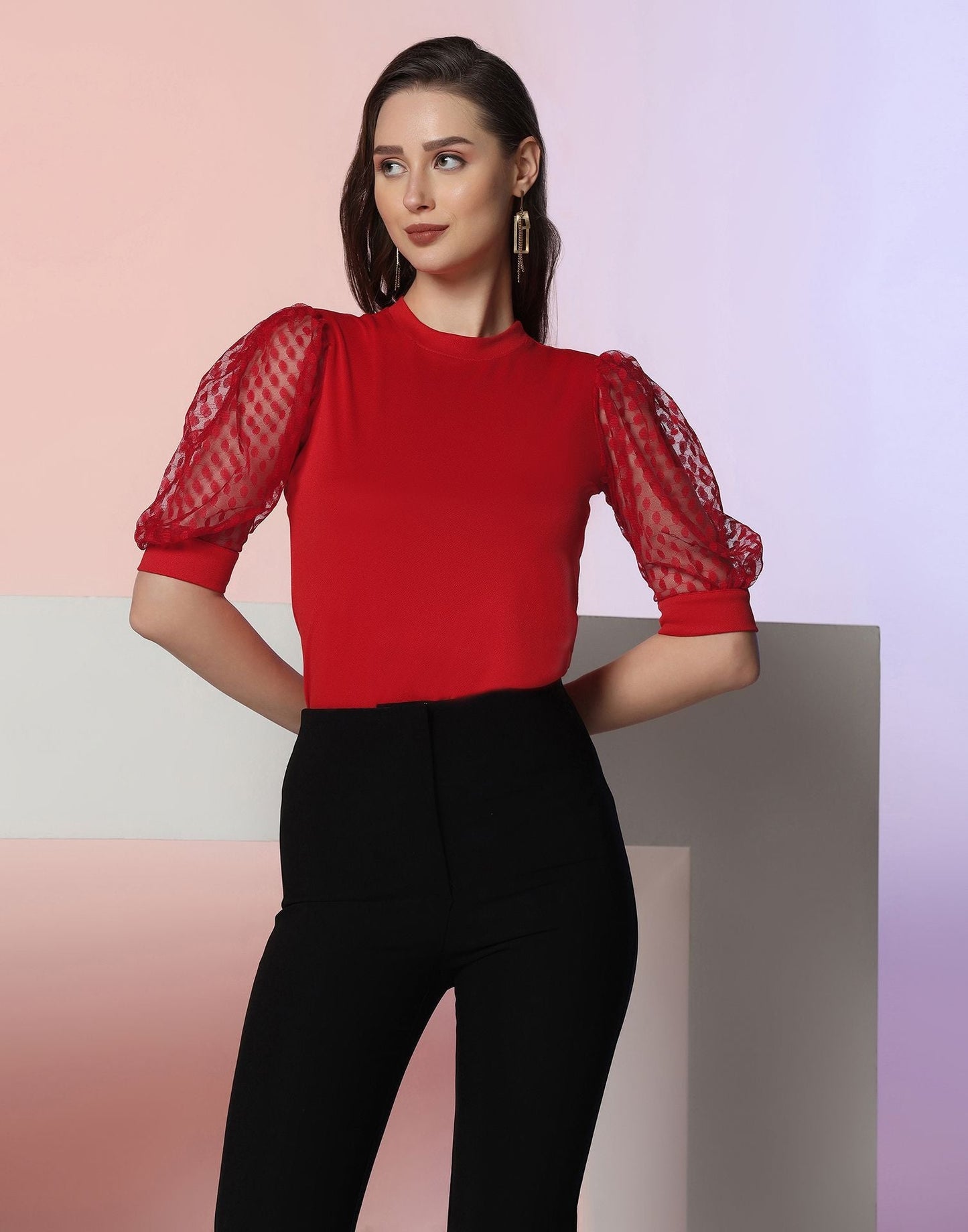Red Puff Sleeve Top | Leemboodi