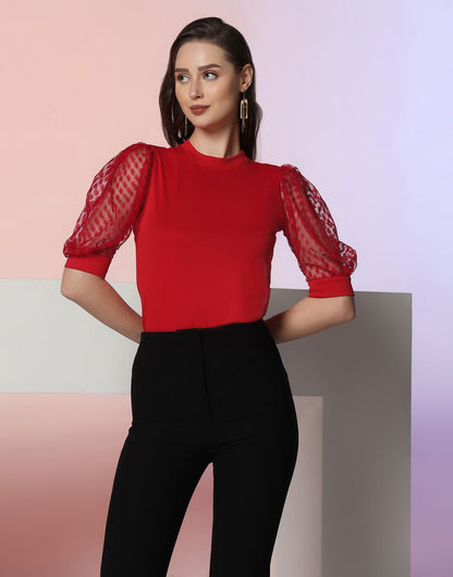 Red Puff Sleeve Top | Leemboodi