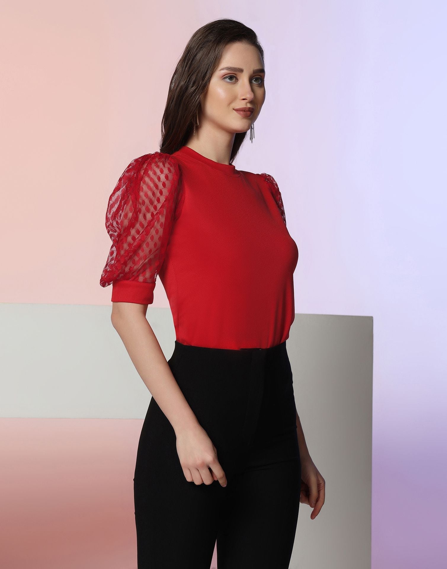 Red Puff Sleeve Top | Leemboodi