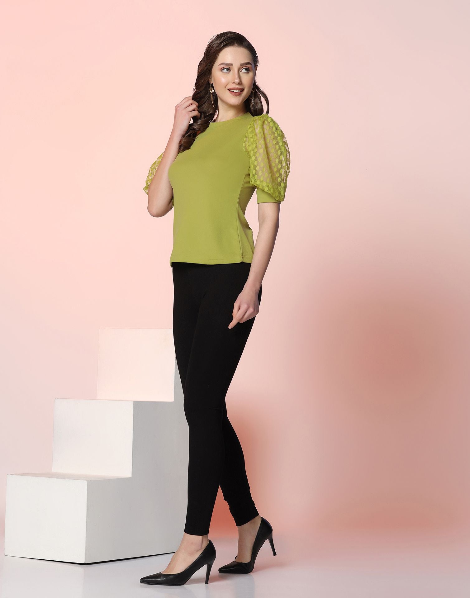 Pastel Green Puff Sleeve Top | Leemboodi
