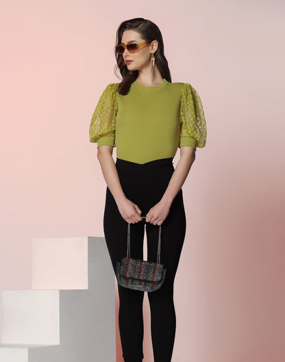 Pastel Green Puff Sleeve Top | Leemboodi