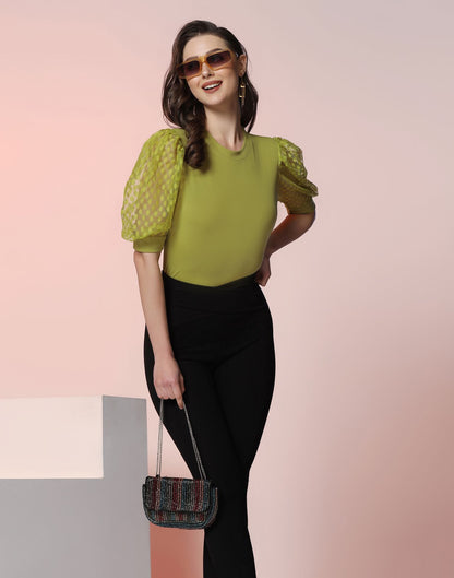 Pastel Green Puff Sleeve Top | Leemboodi