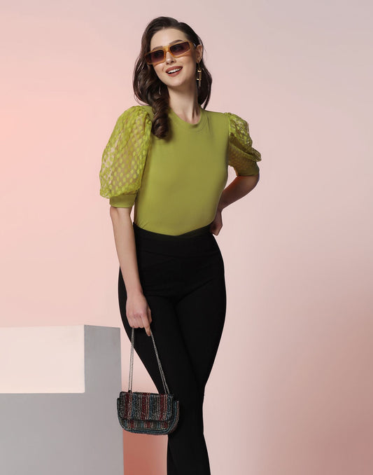 Pastel Green Puff Sleeve Top | Leemboodi