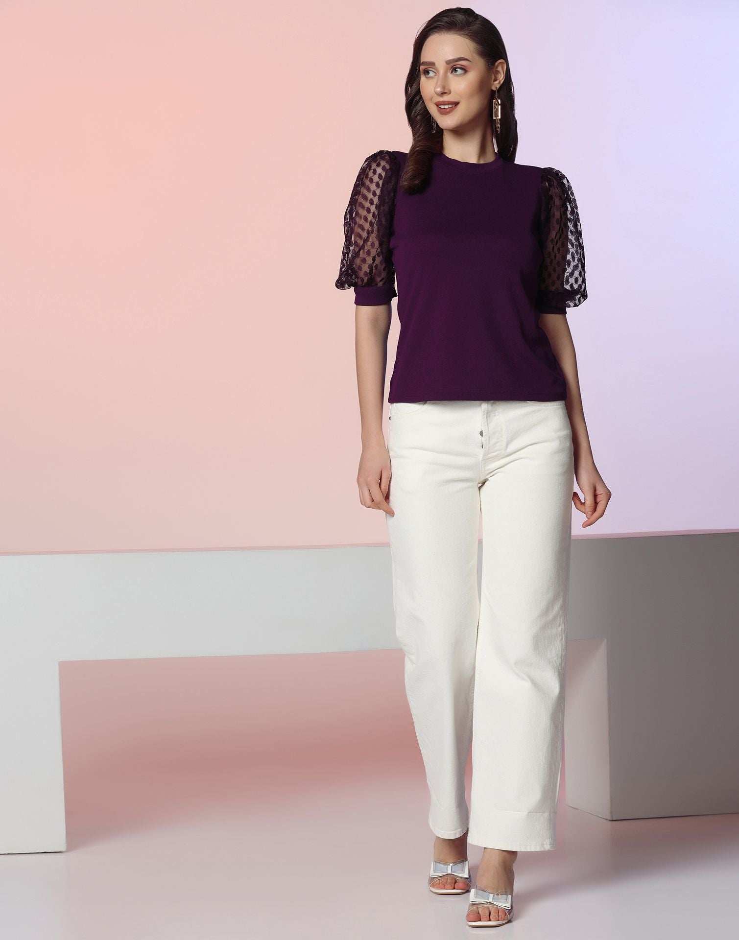 Purple Puff Sleeve Top | Leemboodi