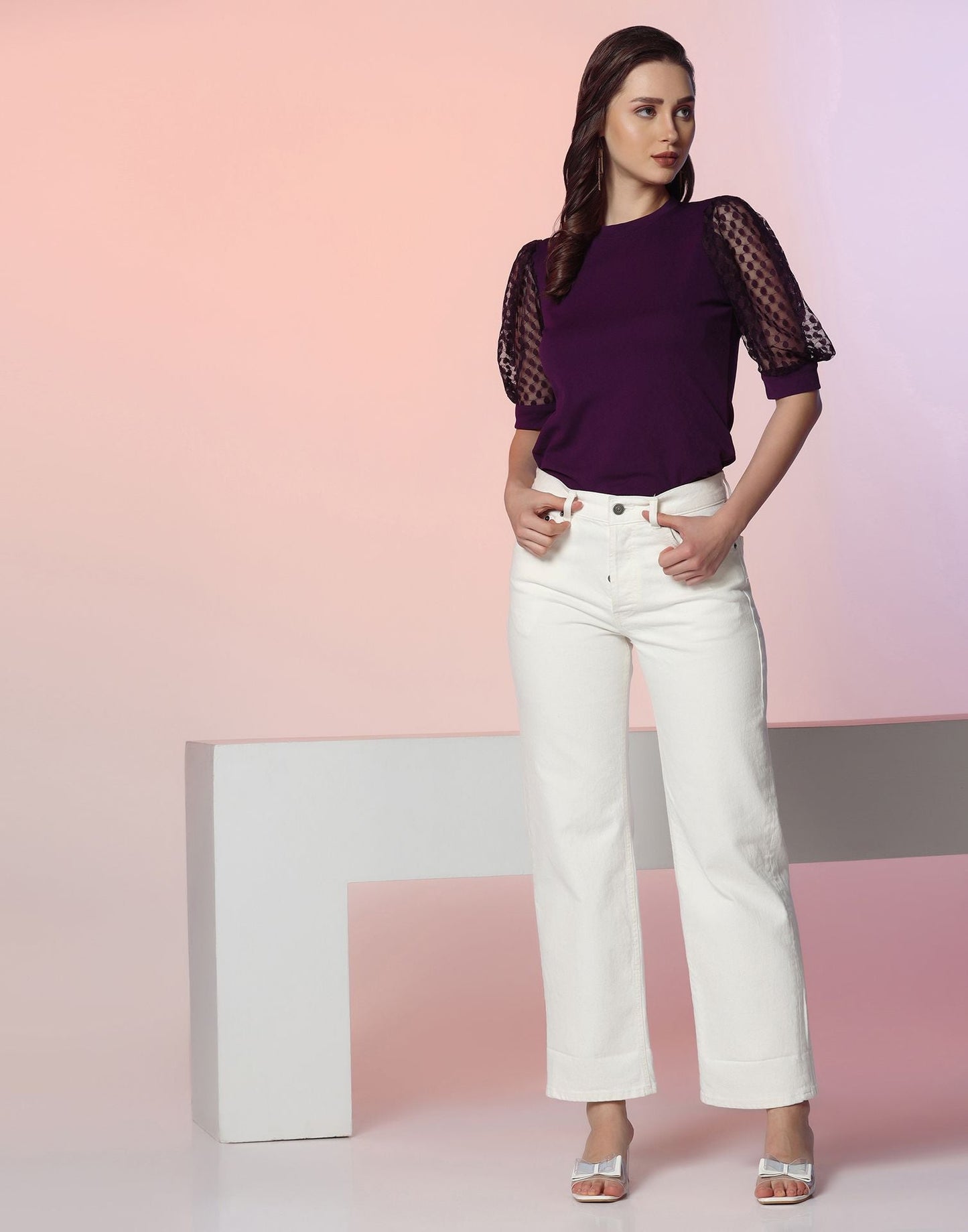 Purple Puff Sleeve Top | Leemboodi