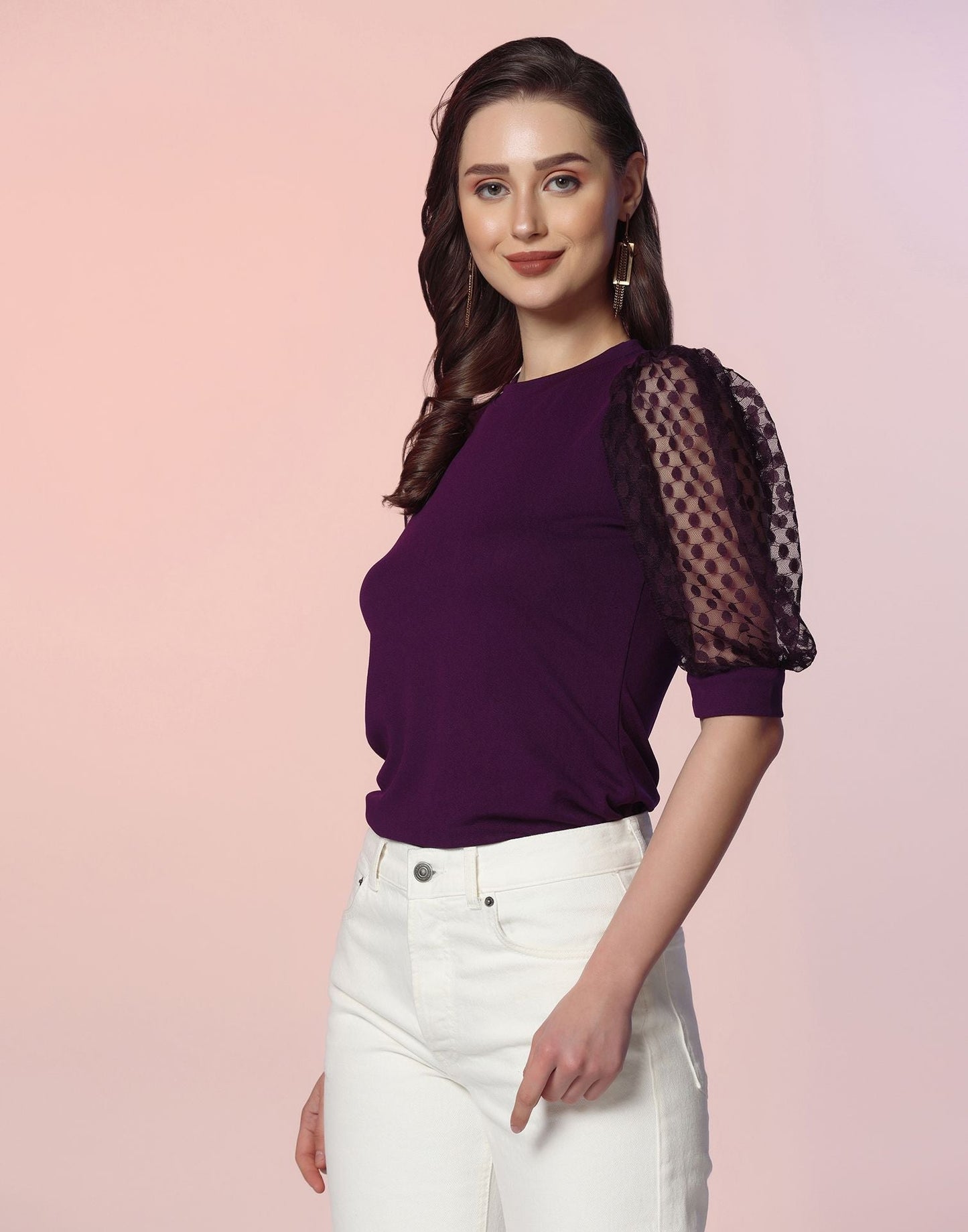 Purple Puff Sleeve Top | Leemboodi