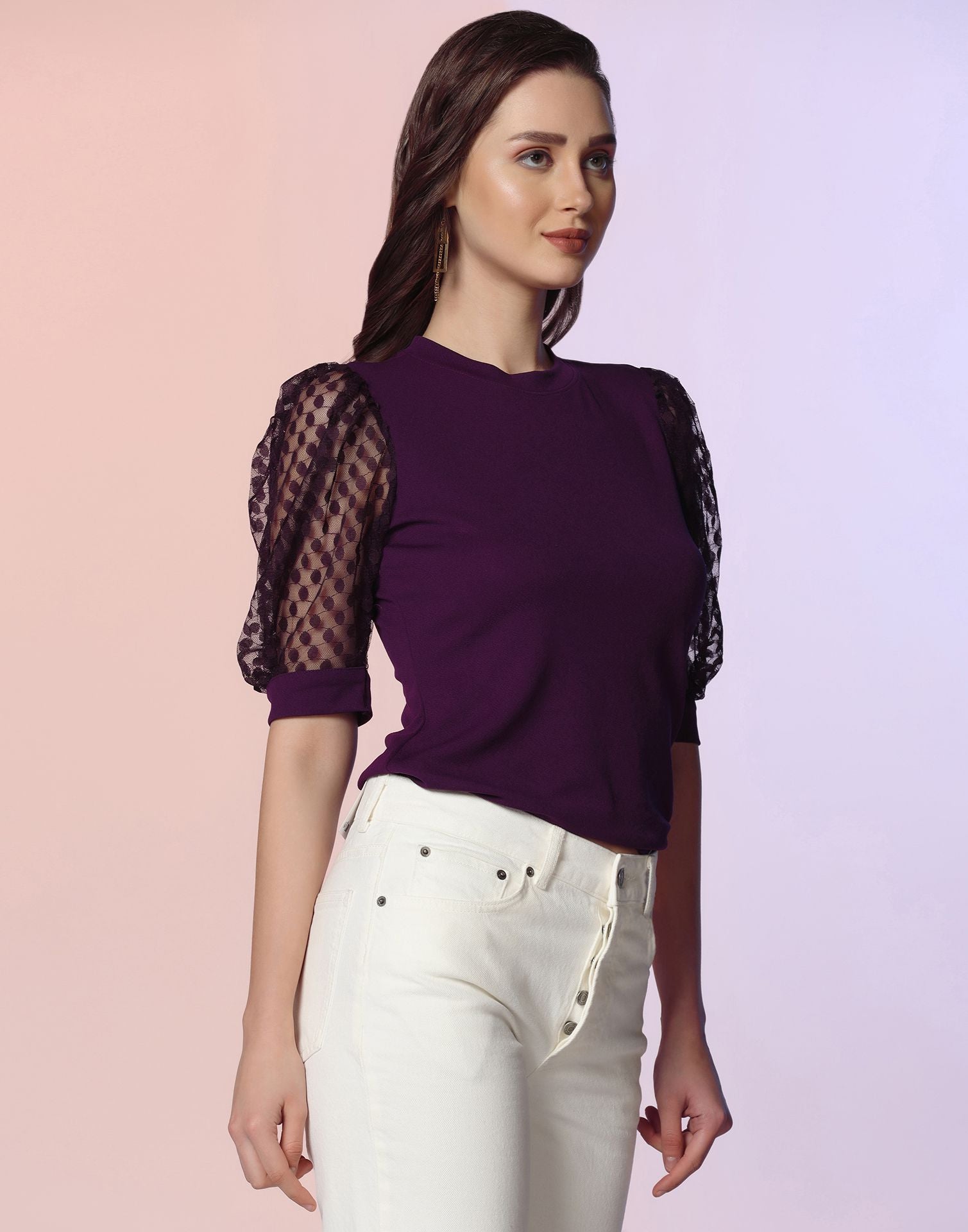 Purple Puff Sleeve Top | Leemboodi