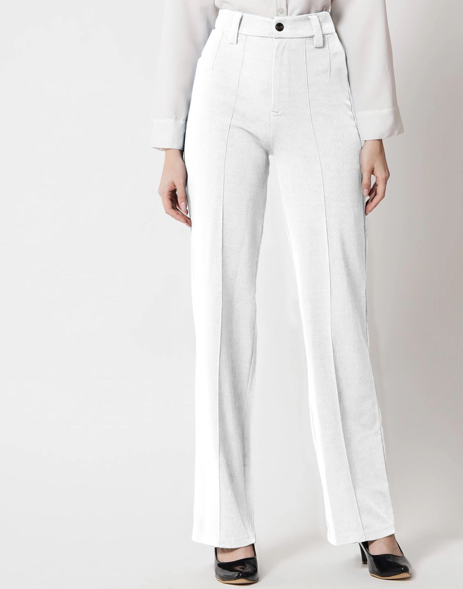 White Pin Tuck Flared Trouser | Sudathi