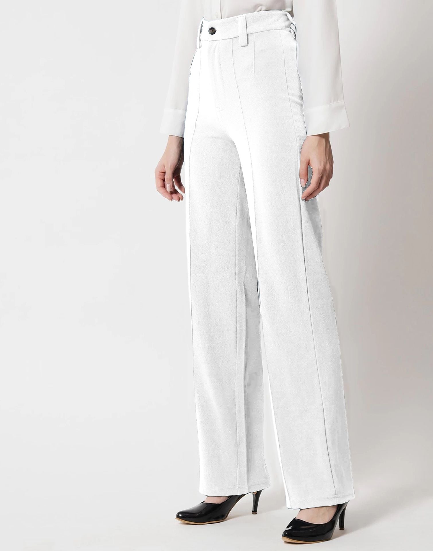White Pin Tuck Flared Trouser | Sudathi