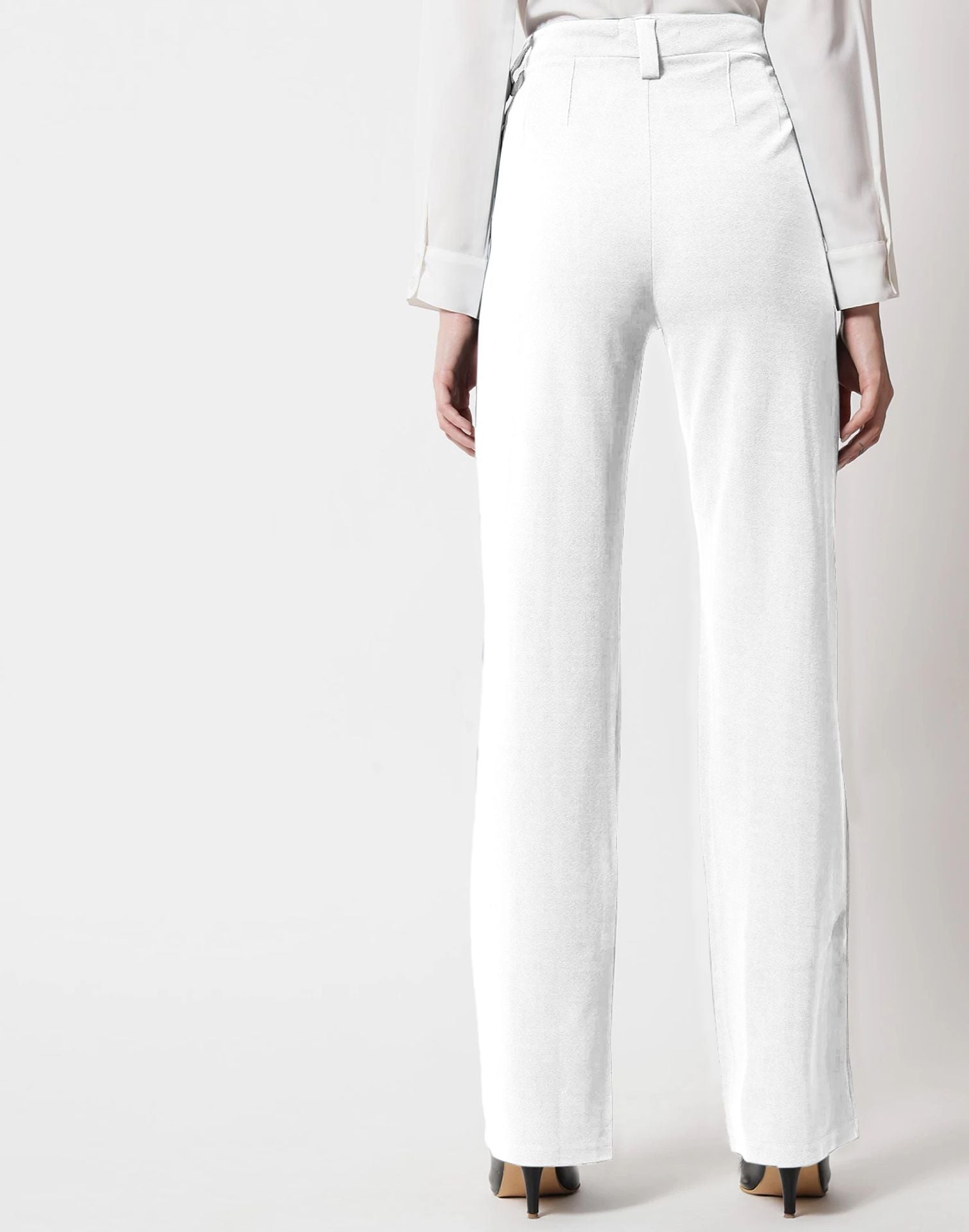 White Pin Tuck Flared Trouser | Sudathi