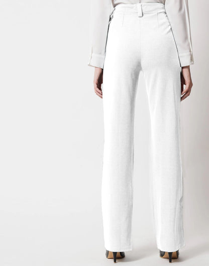 White Pin Tuck Flared Trouser | Sudathi