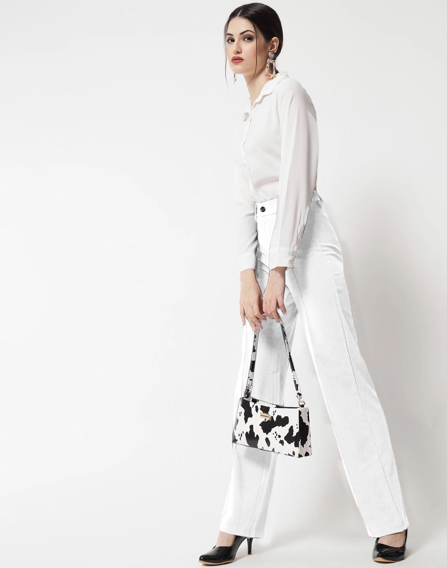 White Pin Tuck Flared Trouser | Sudathi