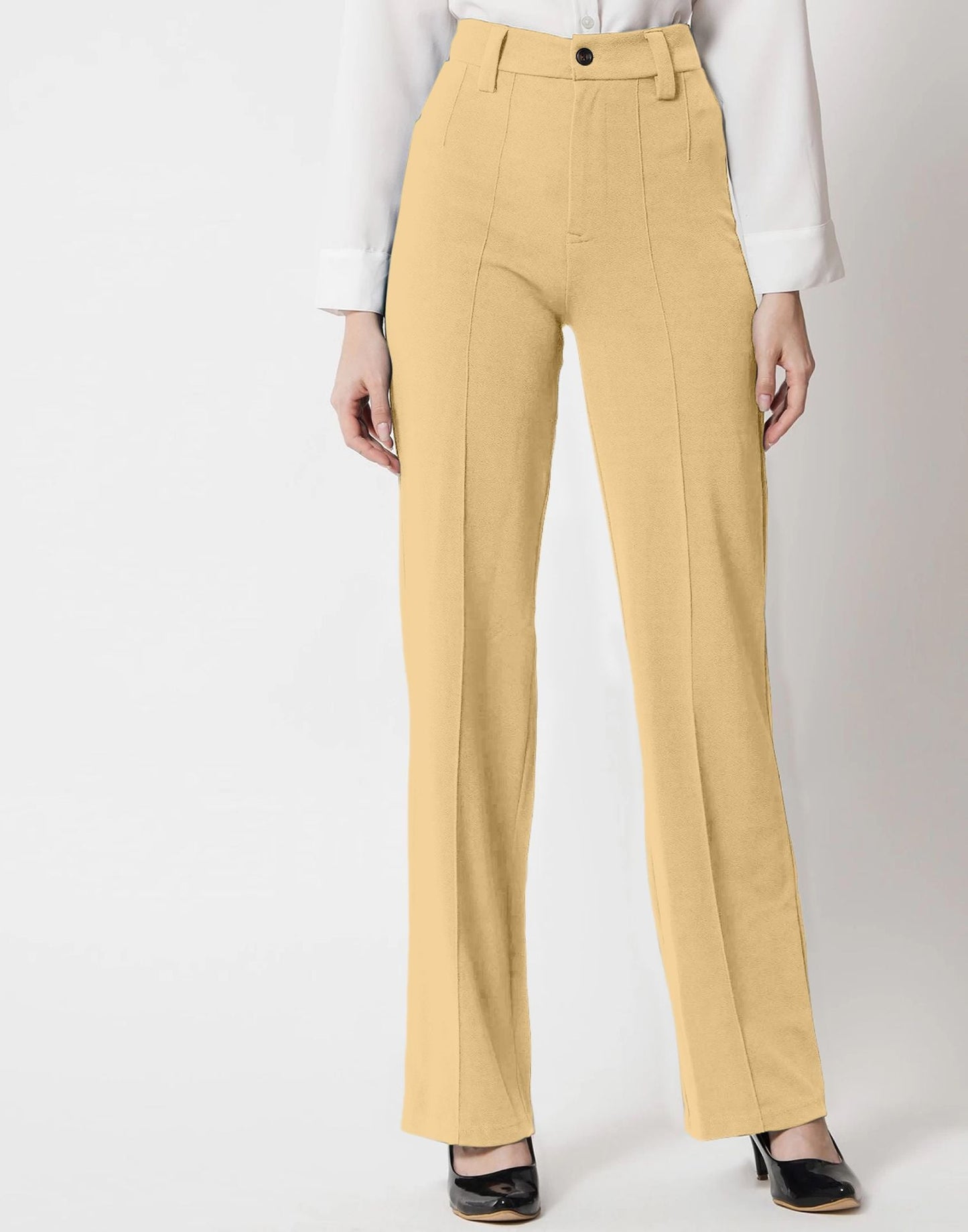 Cream Pin Tuck Flared Trouser | Sudathi