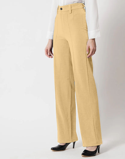 Cream Pin Tuck Flared Trouser | Sudathi