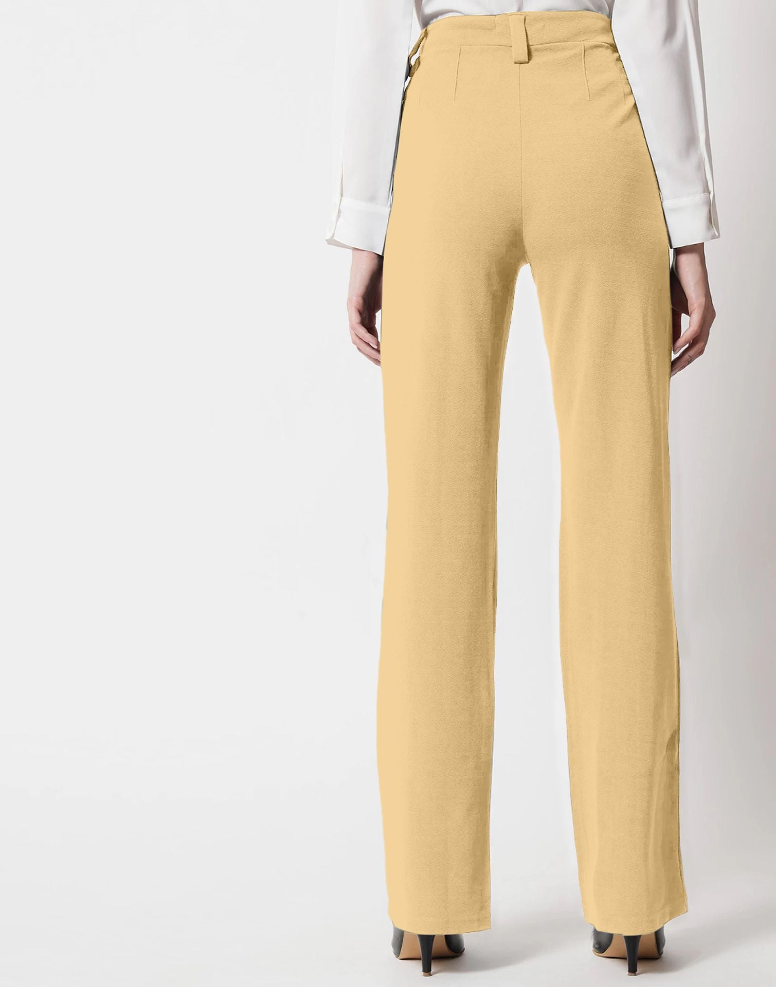 Cream Pin Tuck Flared Trouser | Sudathi