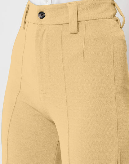 Cream Pin Tuck Flared Trouser | Sudathi