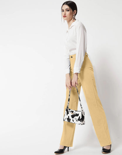 Cream Pin Tuck Flared Trouser | Sudathi