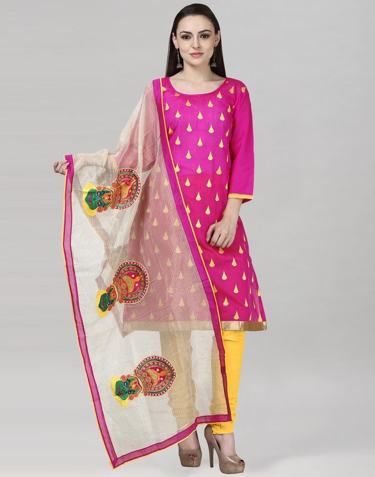 Pink Silk Embroidered Unstitched Salwar Suit | Sudathi