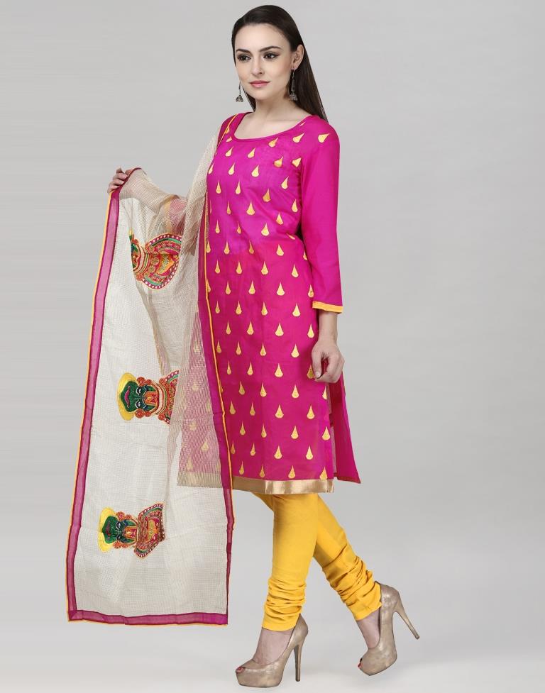 Pink Silk Embroidered Unstitched Salwar Suit | Sudathi