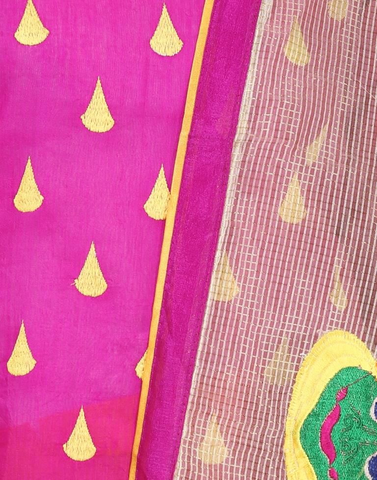 Pink Silk Embroidered Unstitched Salwar Suit | Sudathi